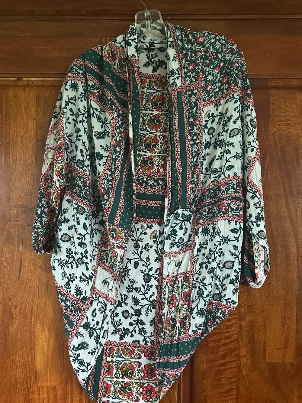 Francesca's Collections Floral Viscose Kimono - Teal & Cream